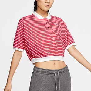 Nike Sportswear Red Striped Crop Polo Shirt